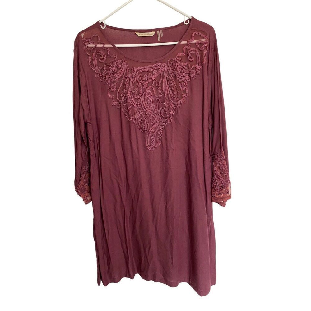 Soft Surroundings Tunic Top Womens XL Merlot Lace Embroidery Mesh